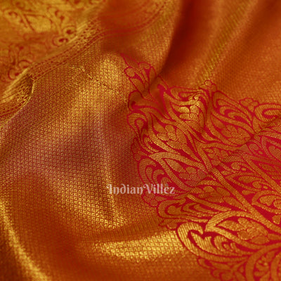 Parrot Green Brocade with Rani Pink Border Kanjivaram Silk Saree