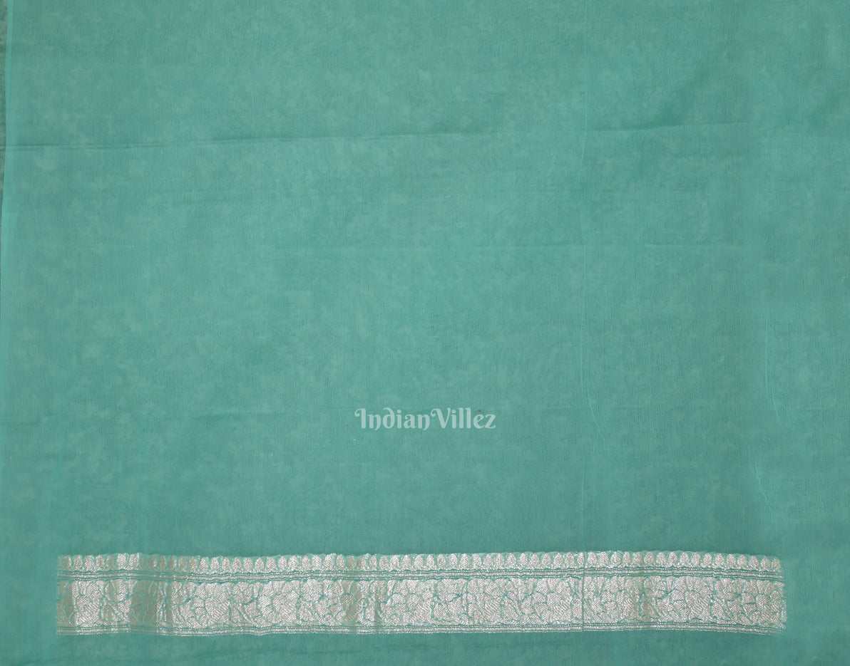Aqua Blue Pure Khaddi Chiffon Banarasi Saree