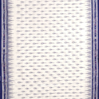 White Blue Mayur Chandrika Maniabandha Cotton Saree