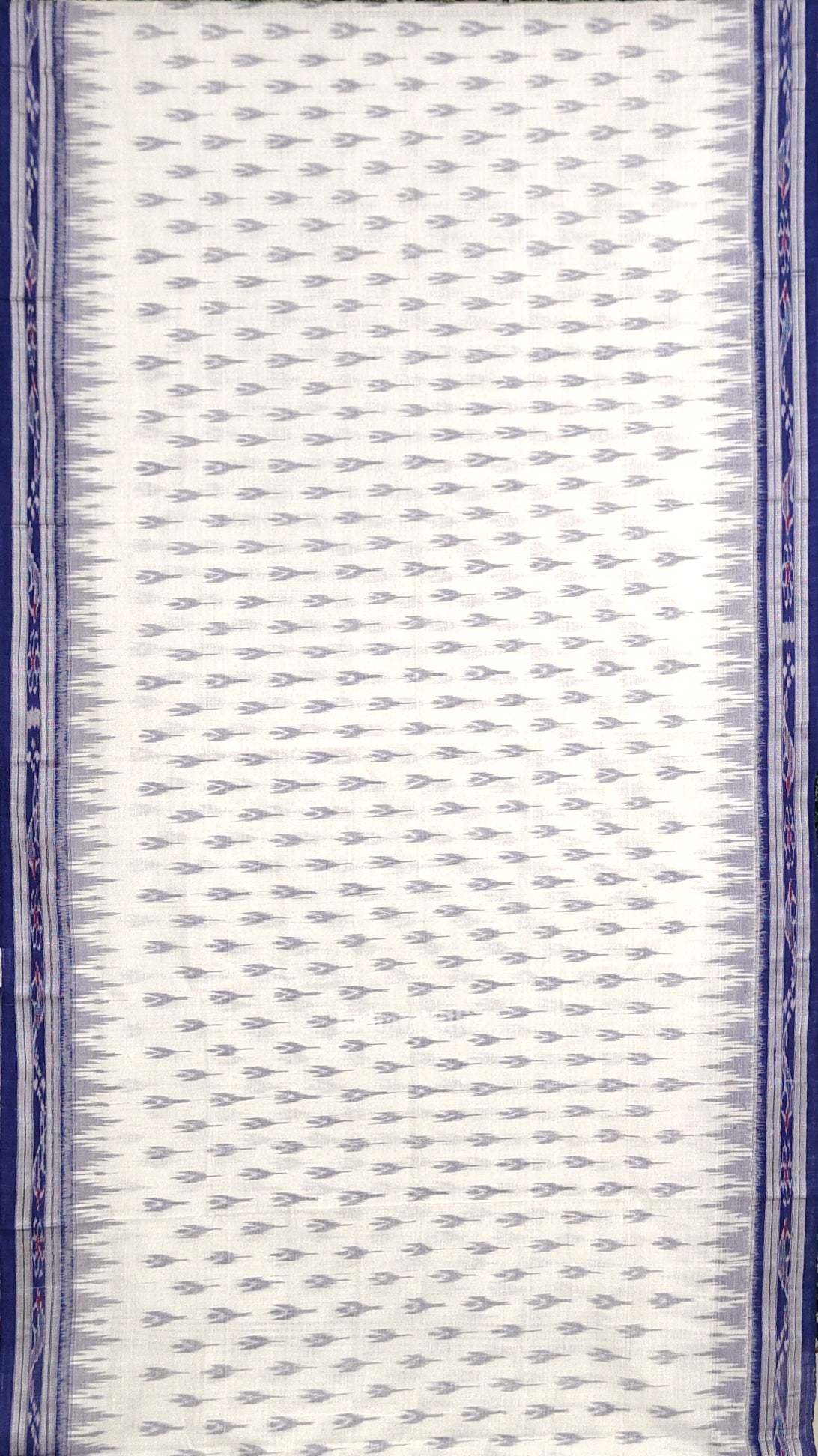 White Blue Mayur Chandrika Maniabandha Cotton Saree