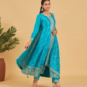 Turquoise Blue Anarkali Set With Matching Dupatta