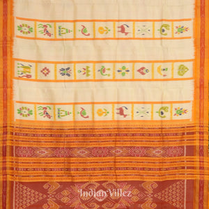 White Yellow Nabakothi Khandua Silk Saree
