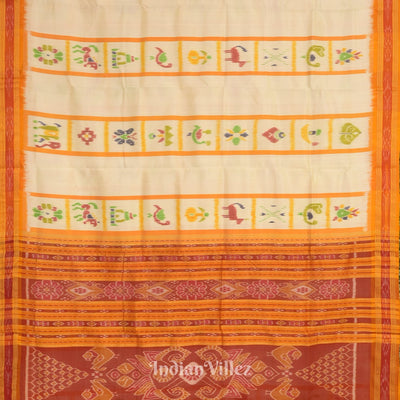 White Yellow Nabakothi Khandua Silk Saree
