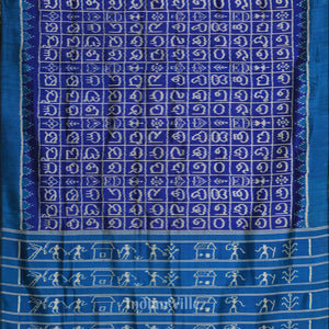 Royal Blue Odia Barnamala Designer Contemporary Silk Saree