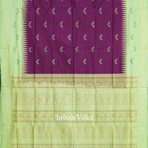 Maroon With Light Green Sambalpuri Bomkai Silk Saree