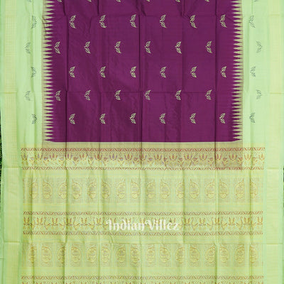 Maroon With Light Green Sambalpuri Bomkai Silk Saree