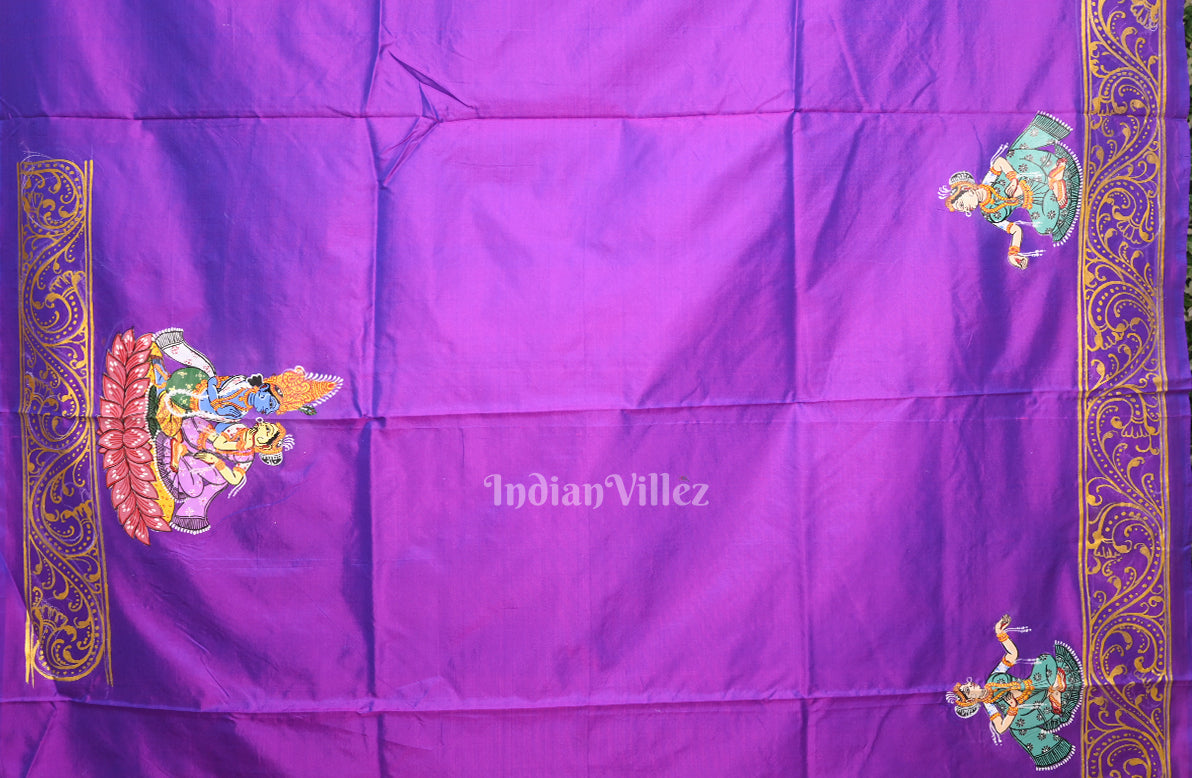 Purple Dual Tone Kandarpa Rath Hand-painted Pattachitra Saree