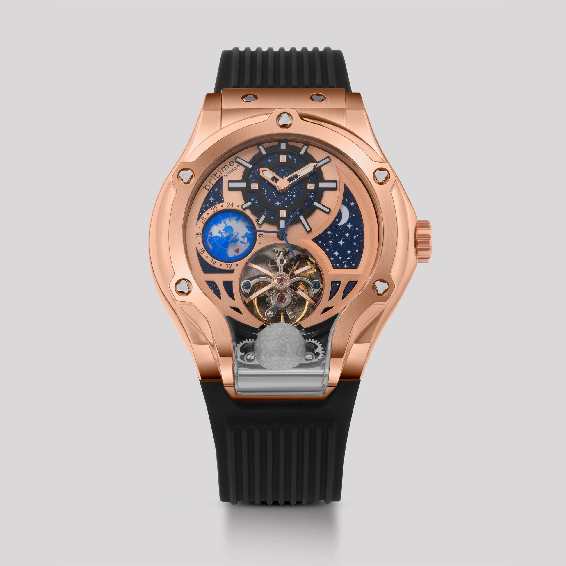 Asteroid Men Automatic Rose Gold Dial Multi-Function Silicone Watch 777-P30706
