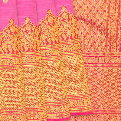 Candy Pink Handloom Korvai Silk Saree With Running Border