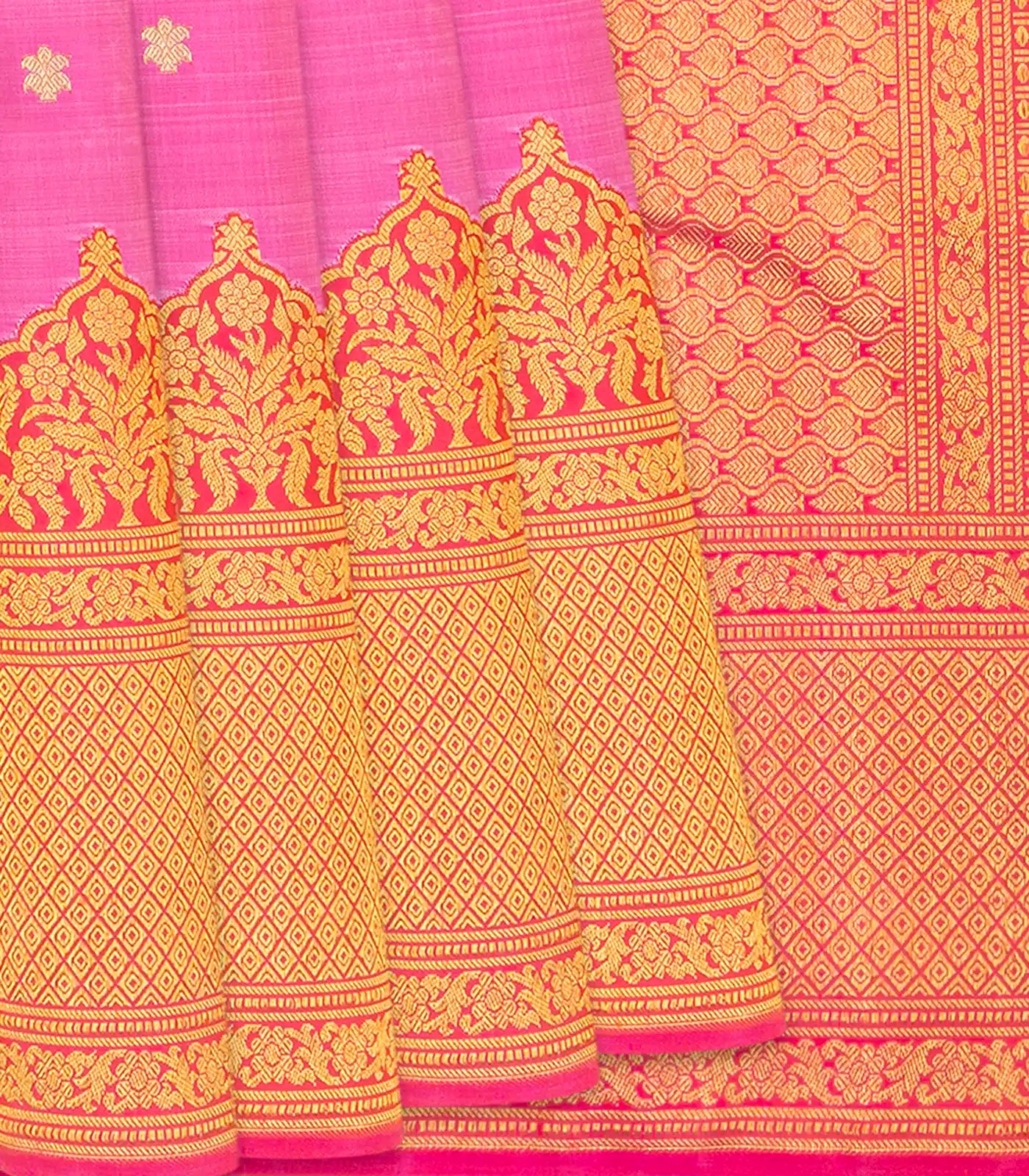 Candy Pink Handloom Korvai Silk Saree With Running Border