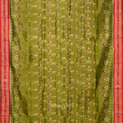 Mehendi Green Red Flower Motif Odisha Ikat Khandua Silk saree