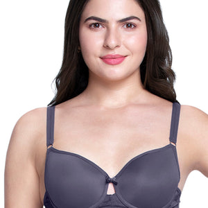 Strappy Bliss Solid Padded wired Lace Bra - Graystone