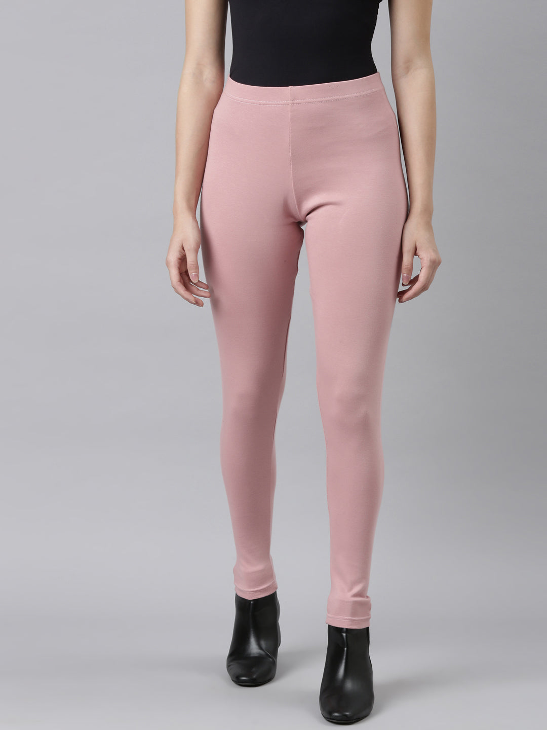 Women Solid Baby Pink Ribbed Warm Leggings