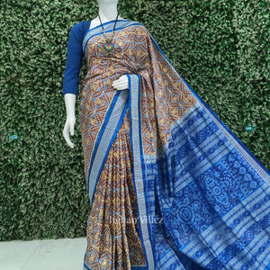 Caramel Brown Pure Sambalpuri Ikat Silk Pastel Saree