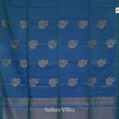 Blue Green Pure Kanjivaram Soft Silk Saree