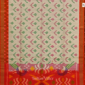 Exclusive White with Red Floral Theme Handloom Pochampally Ikat Saree