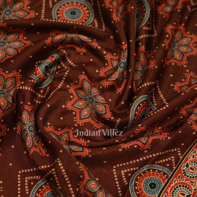 Coffee Digital Print Banarasi Silk Saree