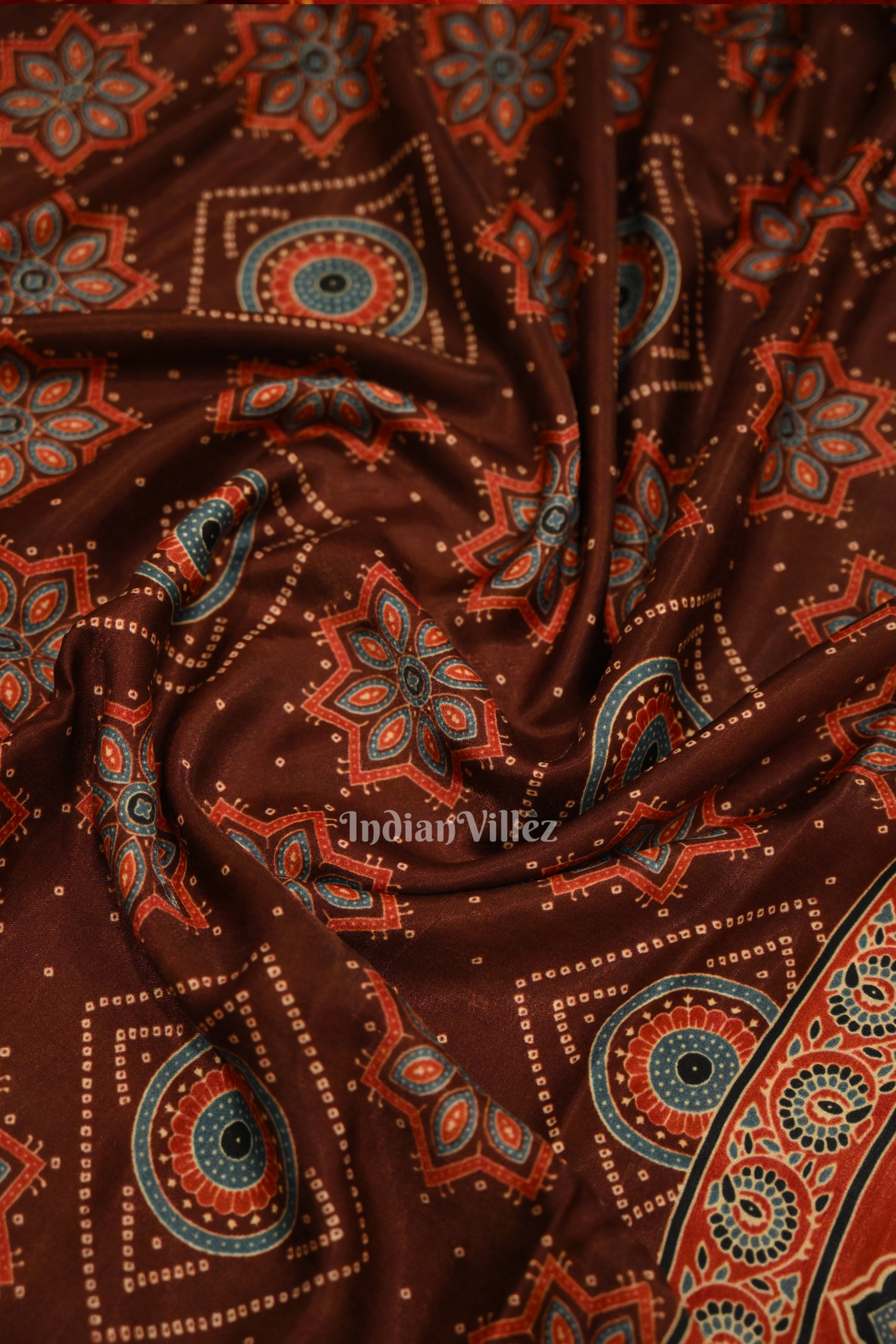 Coffee Digital Print Banarasi Silk Saree