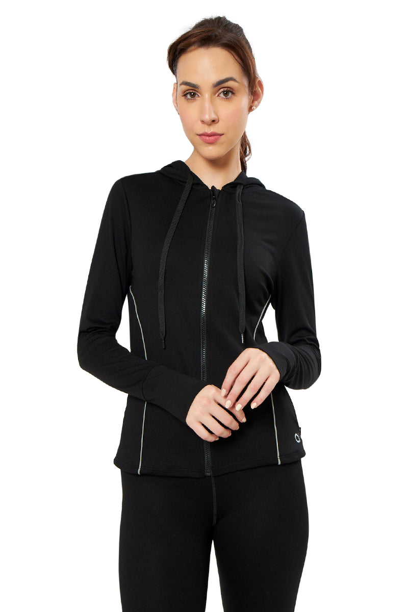 Flaunt Hoodie Full Sleeve Active Jacket - Jet Black