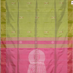 Green Pink Pure Bishnupuri Silk Saree with Budha Tissue Anchal