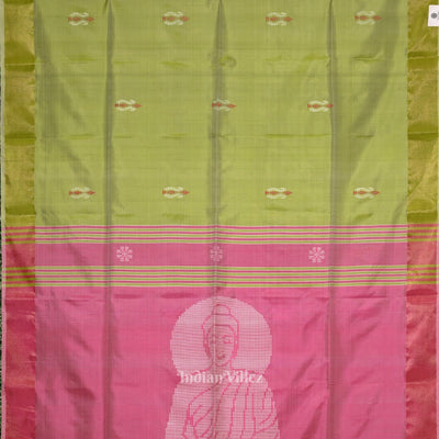 Green Pink Pure Bishnupuri Silk Saree with Budha Tissue Anchal