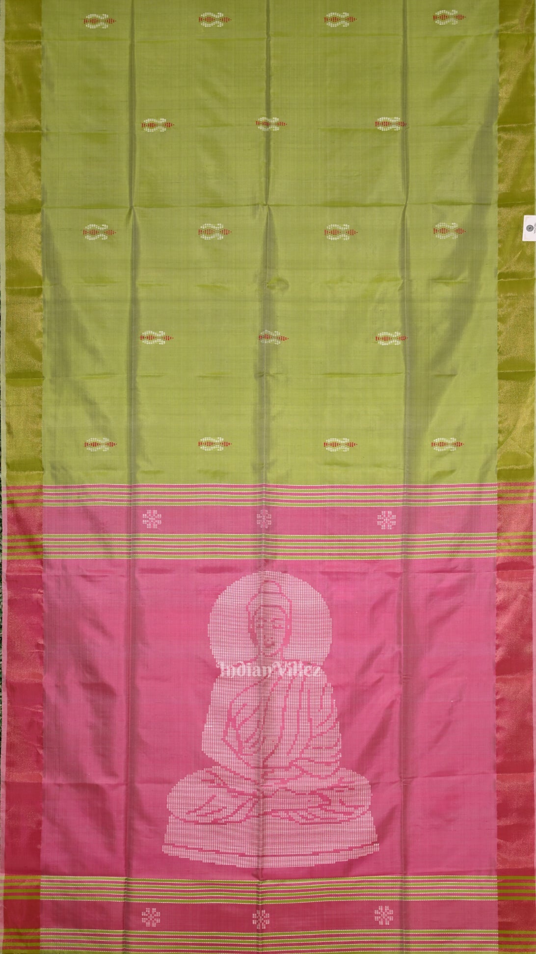 Green Pink Pure Bishnupuri Silk Saree with Budha Tissue Anchal