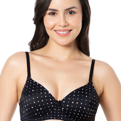 Smooth Charm Padded Non-Wired T-Shirt Bra - Black Dot Print