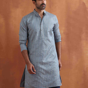 trueBrowns Men's Blue Chanderi Kurta