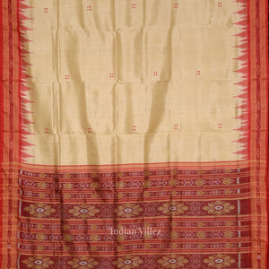 Beige Cream Red Buti Odisha Ikat Khandua Silk Saree