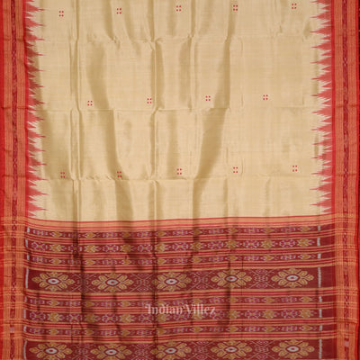 Beige Cream Red Buti Odisha Ikat Khandua Silk Saree