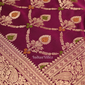Purple Wine Meenakari Pure Mashru Satin Silk Banarasi Saree