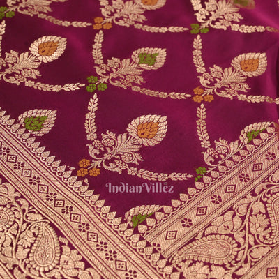 Purple Wine Meenakari Pure Mashru Satin Silk Banarasi Saree