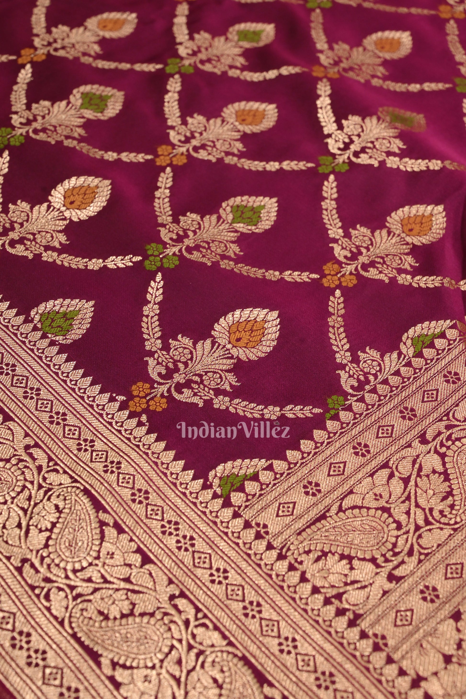Purple Wine Meenakari Pure Mashru Satin Silk Banarasi Saree