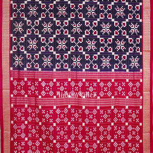 Navy Blue Box Design Sambalpuri Silk Saree