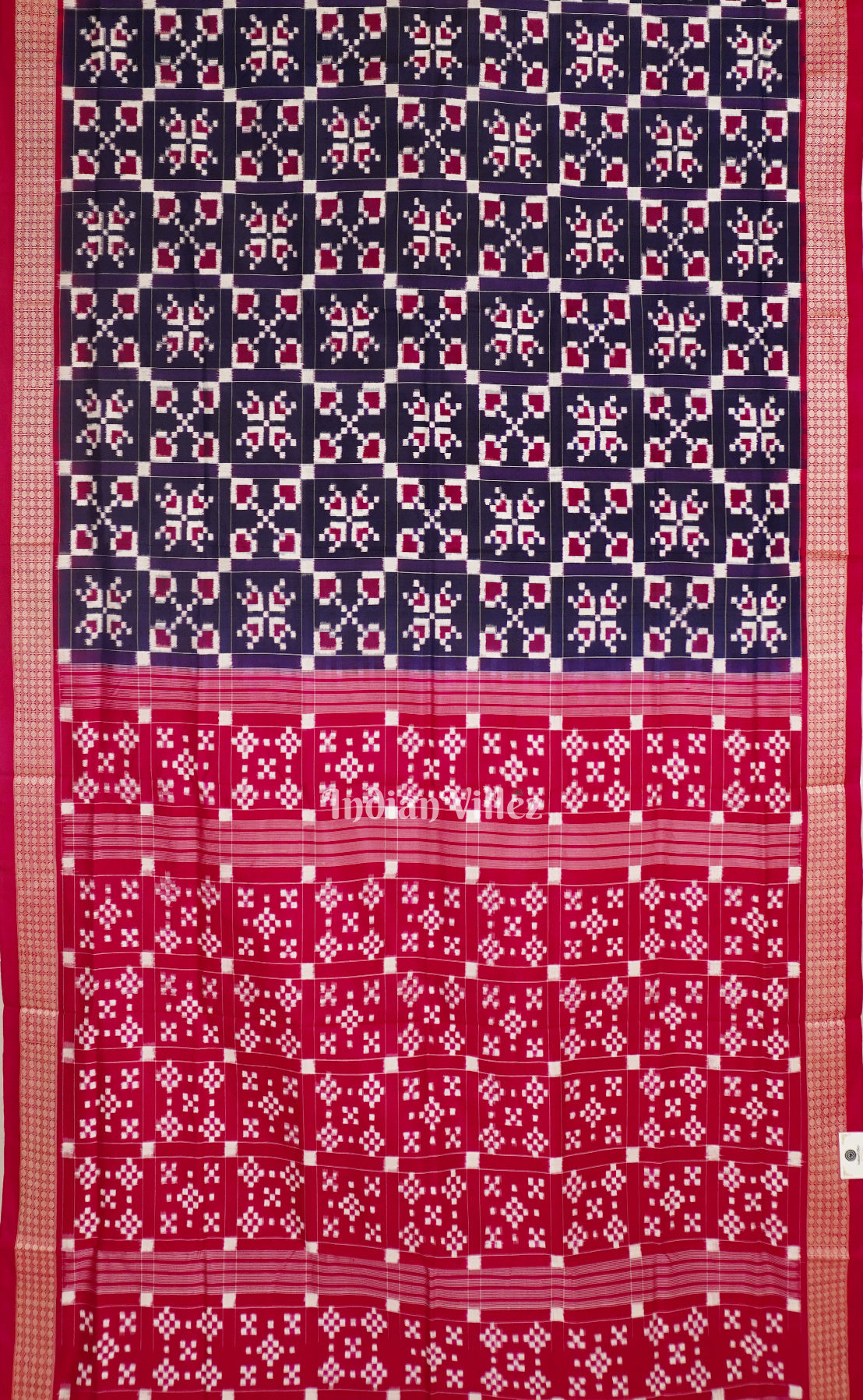 Navy Blue Box Design Sambalpuri Silk Saree