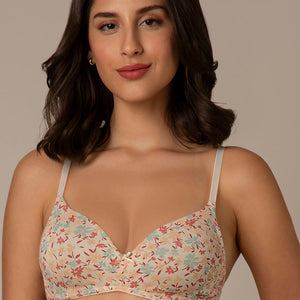 Smooth Style Padded Non-Wired Cotton Bra - Daisy Print