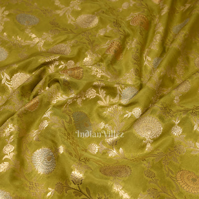 Mehendi Green Meenakari Pure Mashru Satin Silk Banarasi Saree