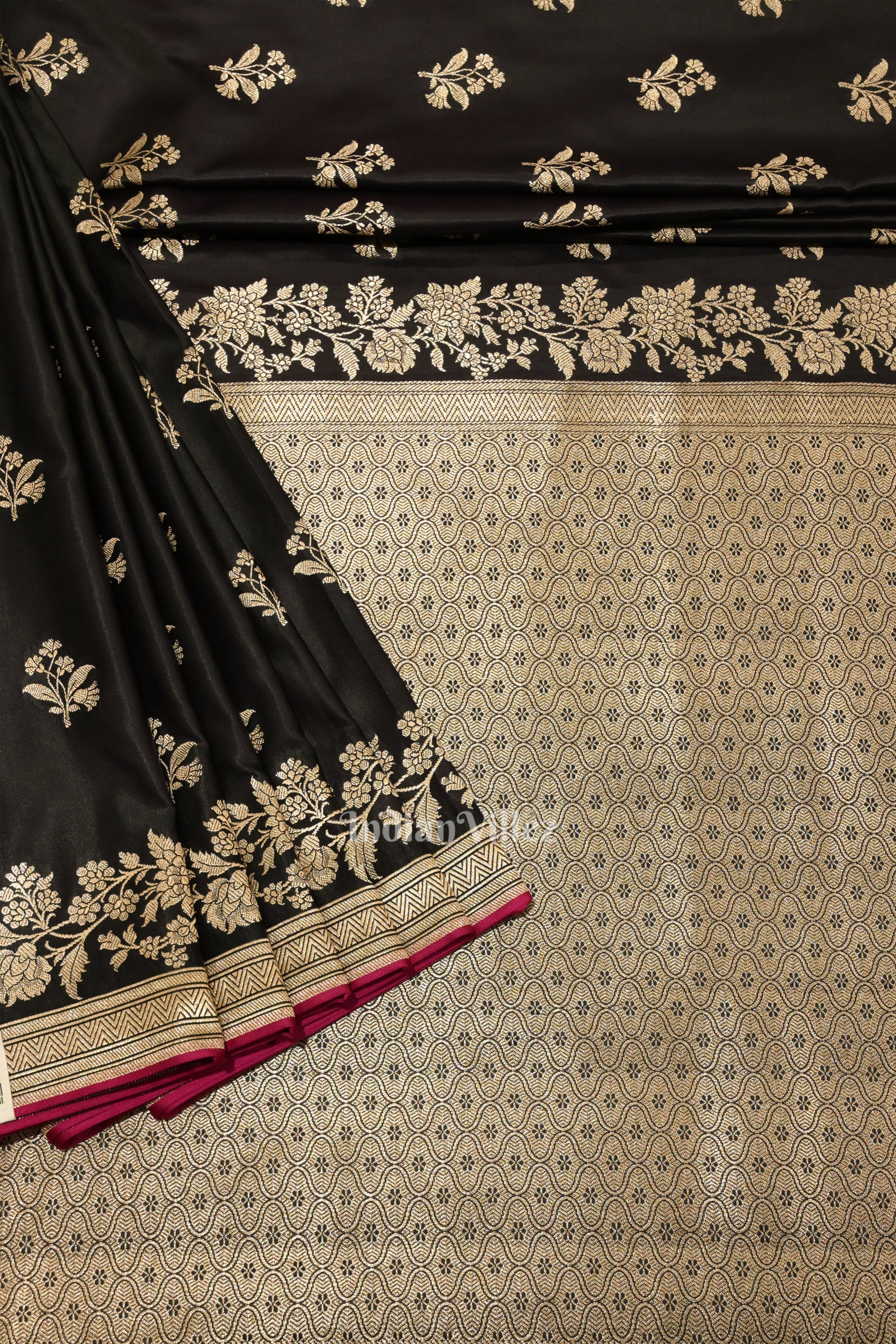 Deep Black Banarasi with Silver Satin Silk Saree