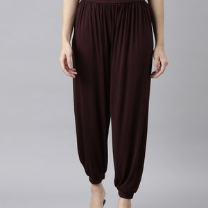 Women Solid Dark Wine Harem Pants