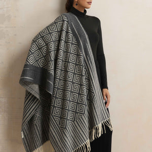 trueBrowns Charcoal Geometric Woollen Stole