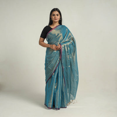 Blue - Bengal Fine Tissue Zari Saree 01