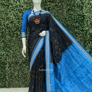 Black Dual Tone Tribal Theme Sambalpuri Silk Saree
