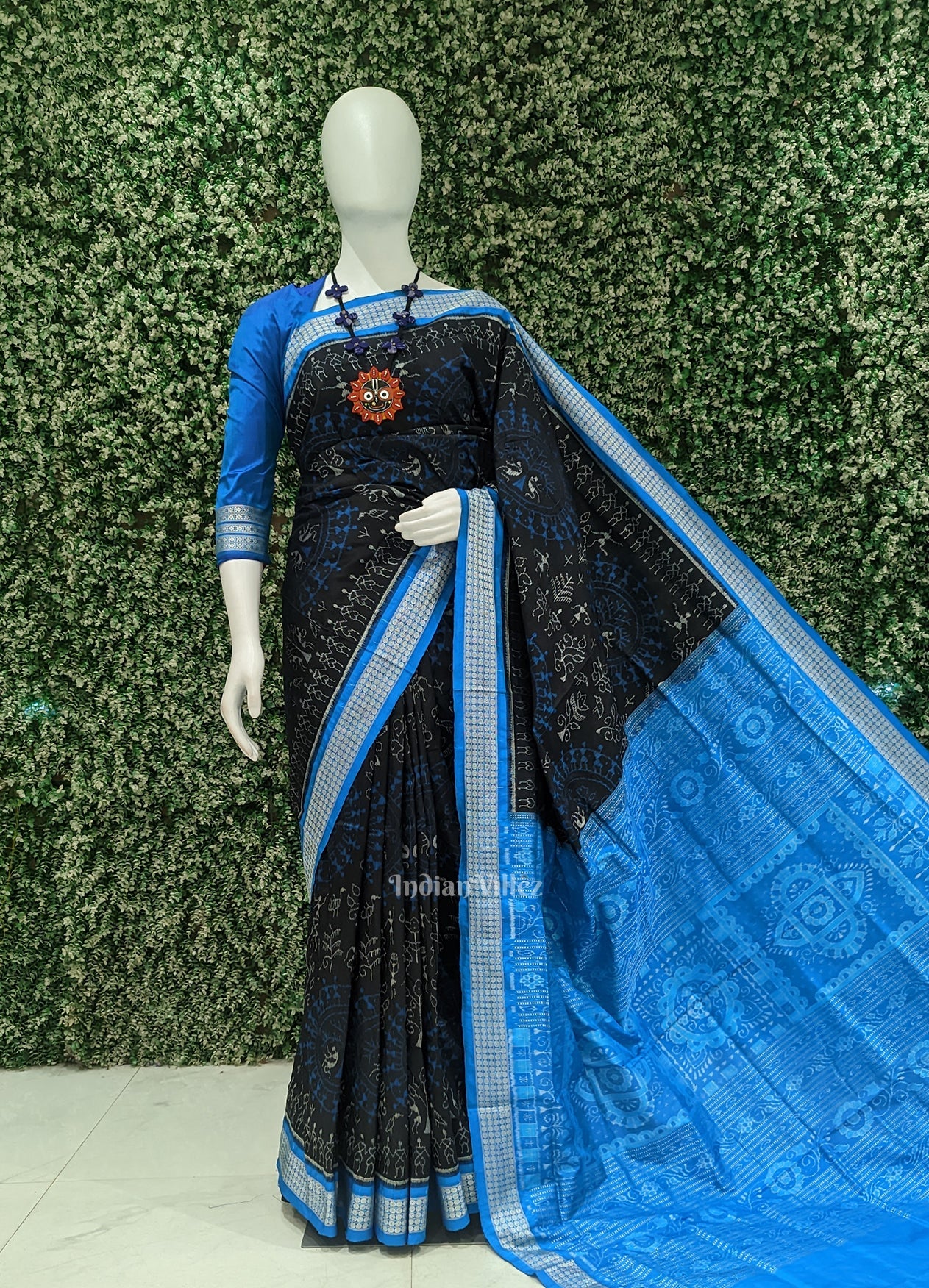 Black Dual Tone Tribal Theme Sambalpuri Silk Saree