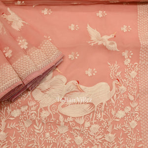 Baby Pink Parsi Gara Floral Motif Hand Embroidered Saree