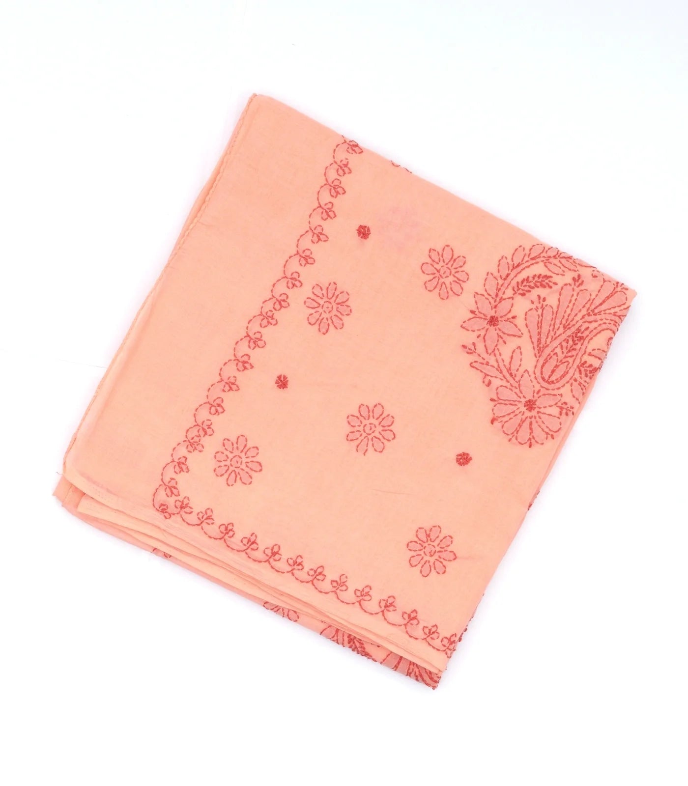 Peach Chikankari Embroidered Cotton Saree With Floral Motifs