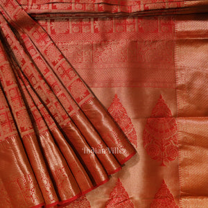 Red Pure auntheticate Kanjivaram Silk Saree with Zari Brocade