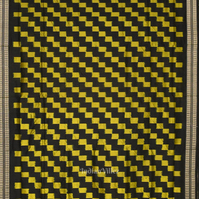 Black with Yellow Box Pattern Sambalpuri Pure Ikat Silk Saree