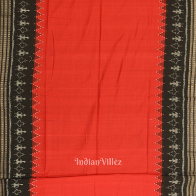 Black Red Jhoti Theme Odisha Ikat Sambalpuri Dress Set & Dupatta