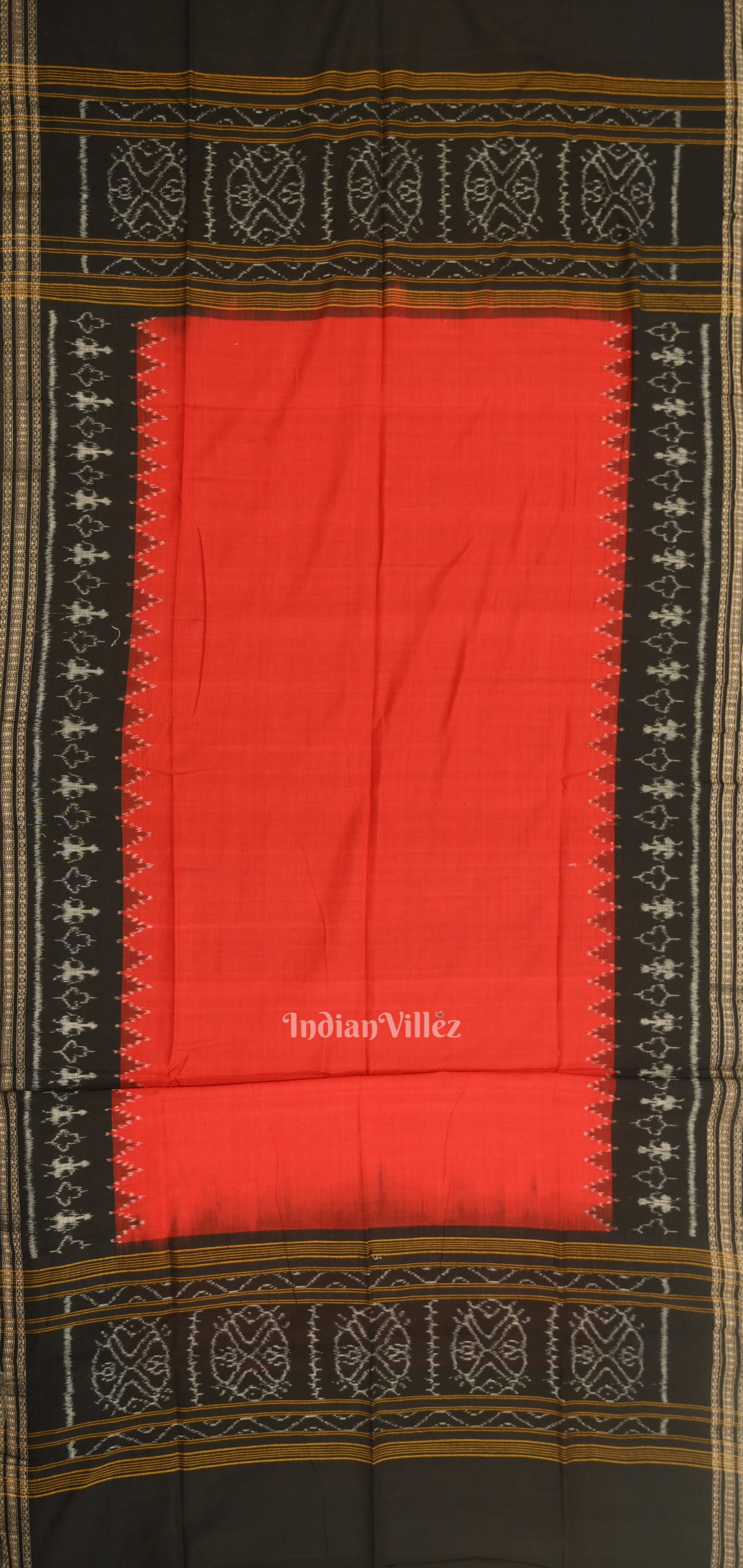 Black Red Jhoti Theme Odisha Ikat Sambalpuri Dress Set & Dupatta