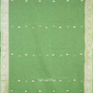 Parrot Green Pure Khaddi Chiffon Banarasi Saree